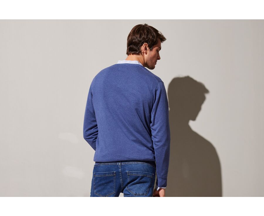 Pull fin homme coton/cachemire col rond Bleu foncé chiné - VLADIMIR
