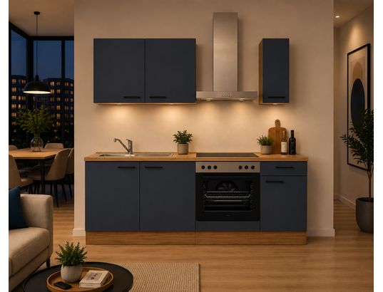 CONCEPT1 - Pack Cuisine Carena 210cm L5 Droite Bleu fjord ultra-mat