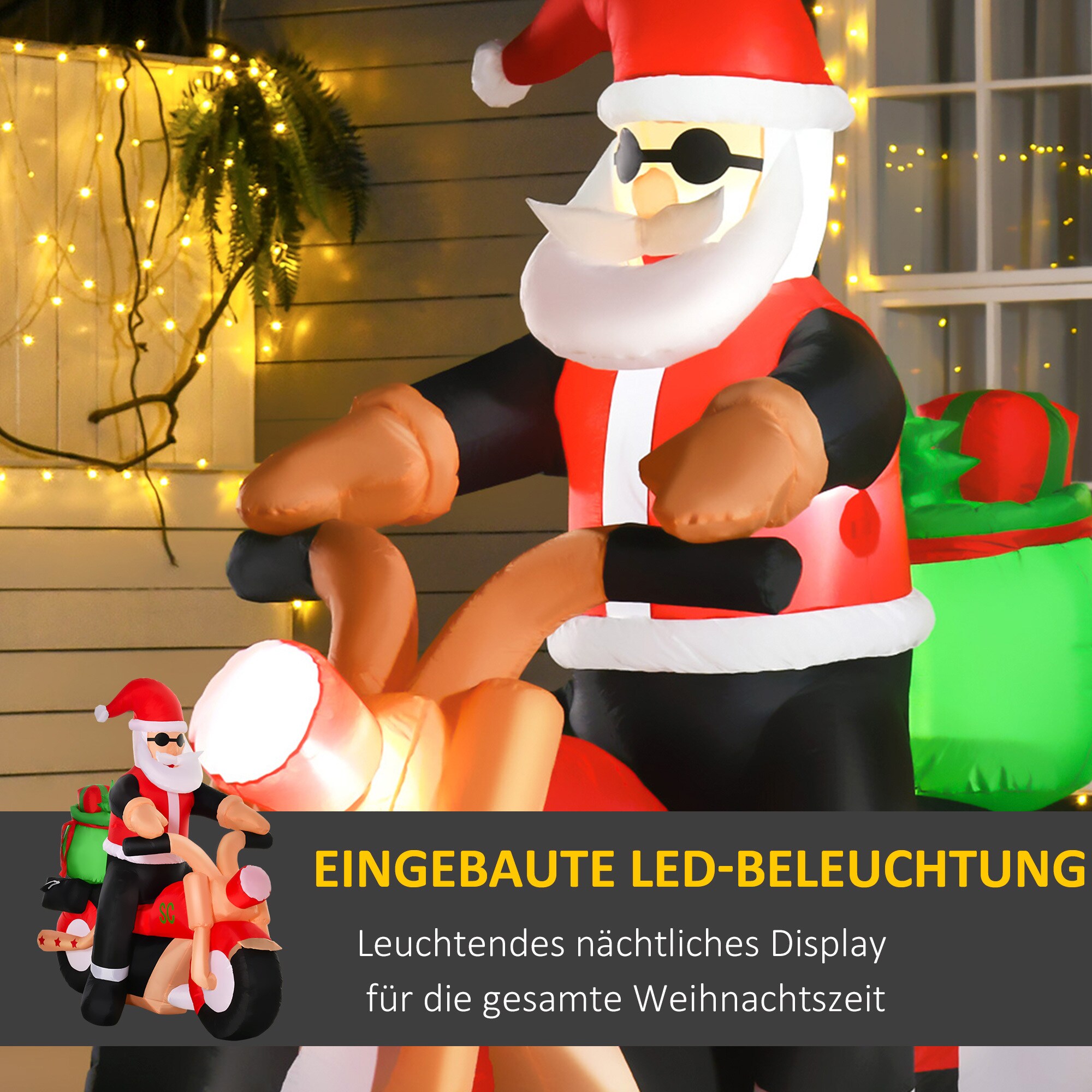 HOMCOM Aufblasbarer Weihnachtsmann mit Gebläse und LED-Licht bunt 153B x 55T x 150H