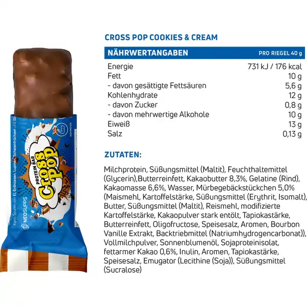CrossPop Cookies & Cream Proteinriegel