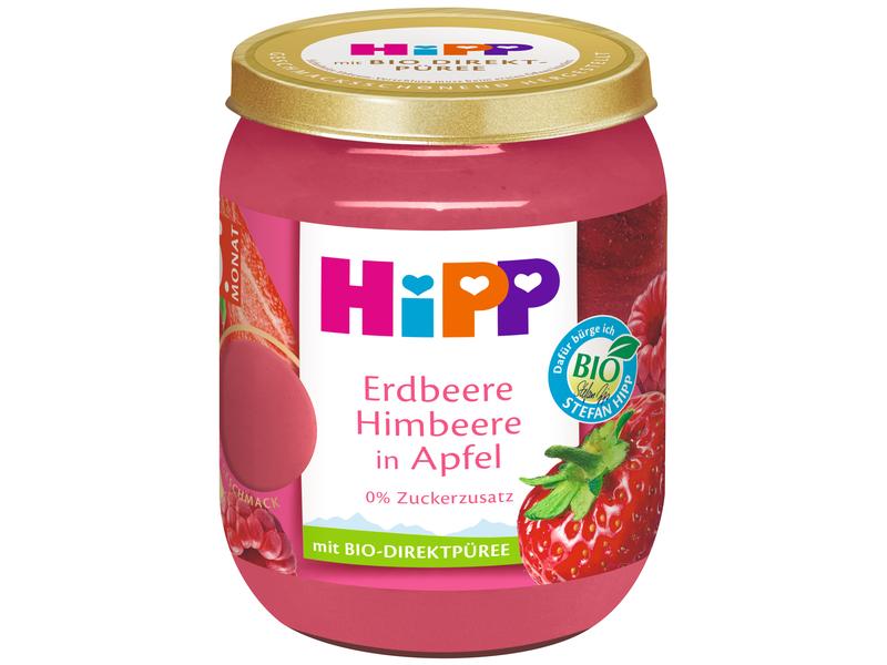 HIPP Früchte Bio Erdbeere mit Himbeere in Apfel 160 g Als Nachspeise oder Zutat zum Brei