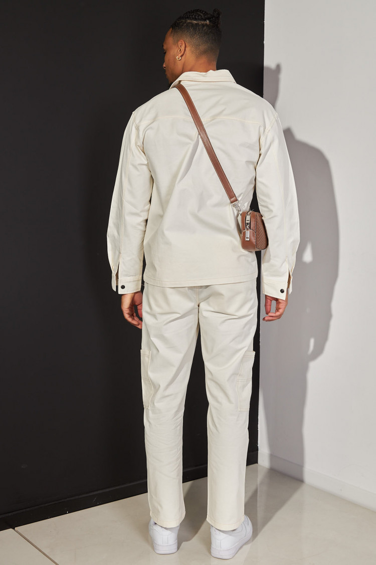 Ensemble 2 pièces chemise + pantalon beige à coutures apparente