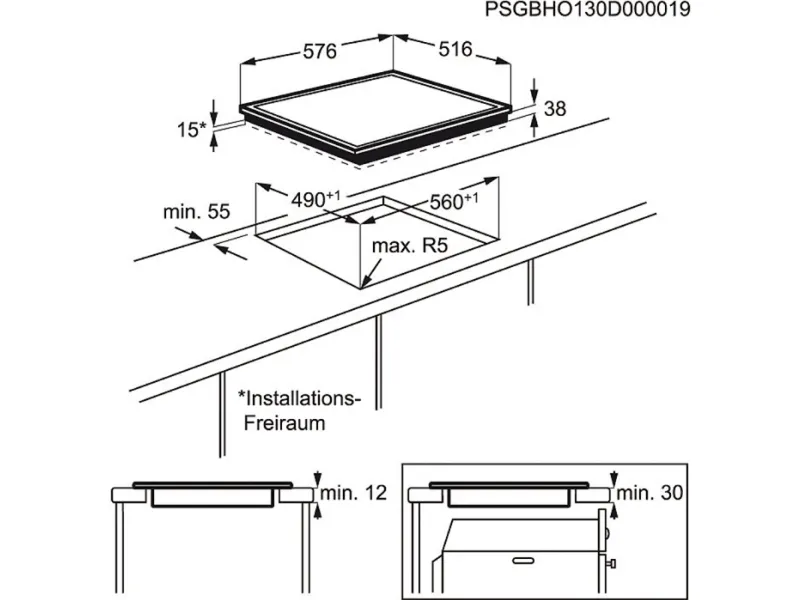 AEG HE604062XB, Sort, Indbygget, Glas, 4 zone(s), 4 zone(s), Regelmæssig