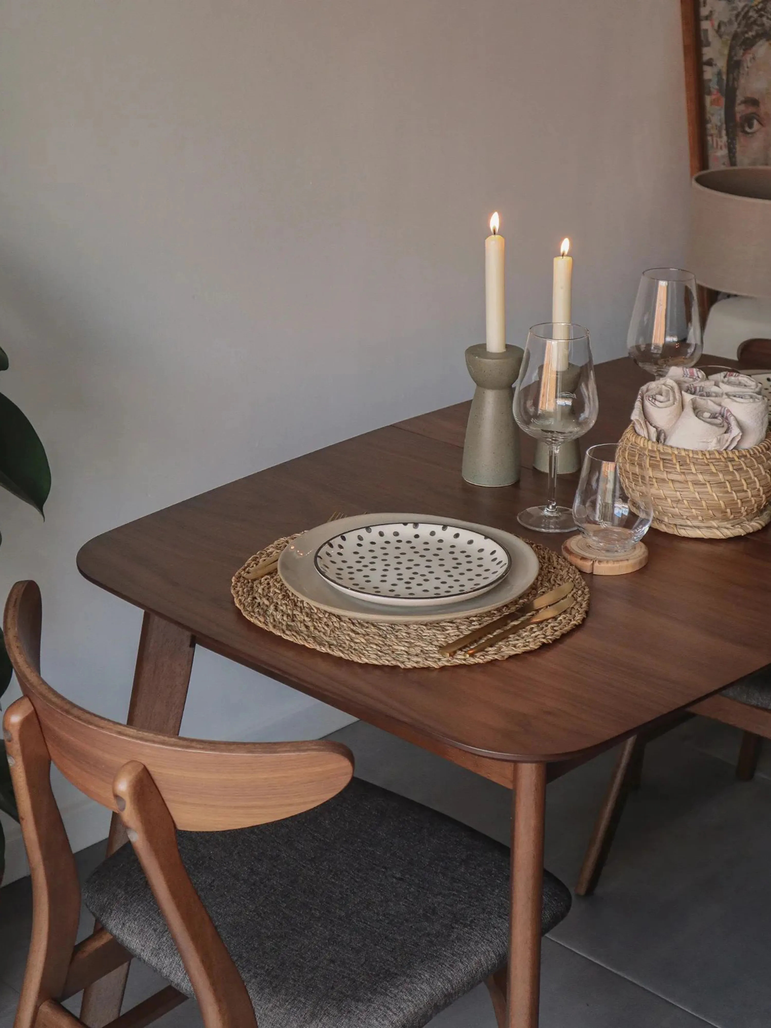Set van 2 eetkamerstoelen LYNN Hout Donkerbruin/grijs