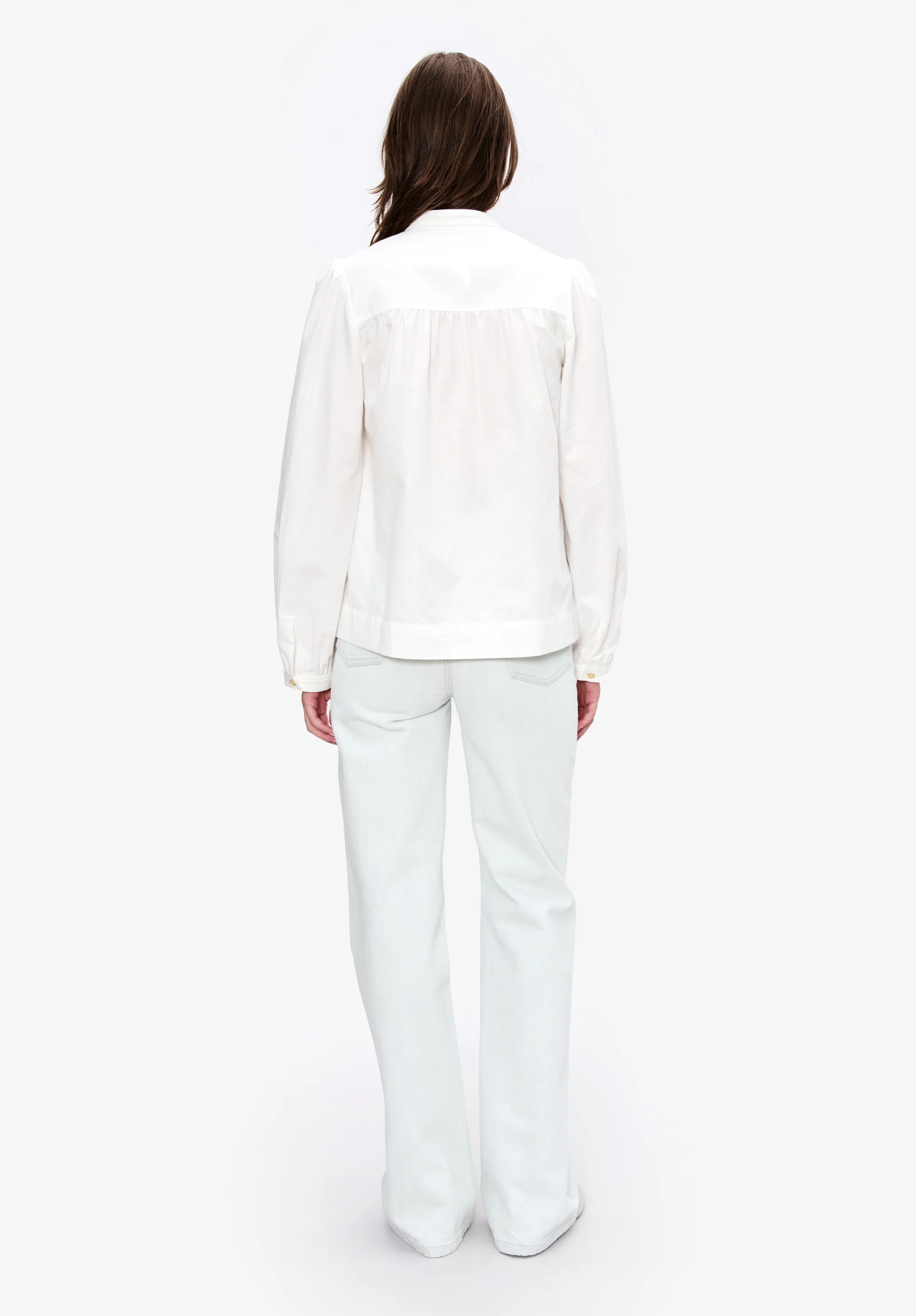 Chemise blanche blousée à col officier - Blanc
