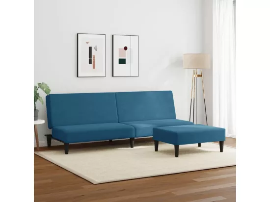 Canapé-lit à 2 places avec repose-pied bleu velours