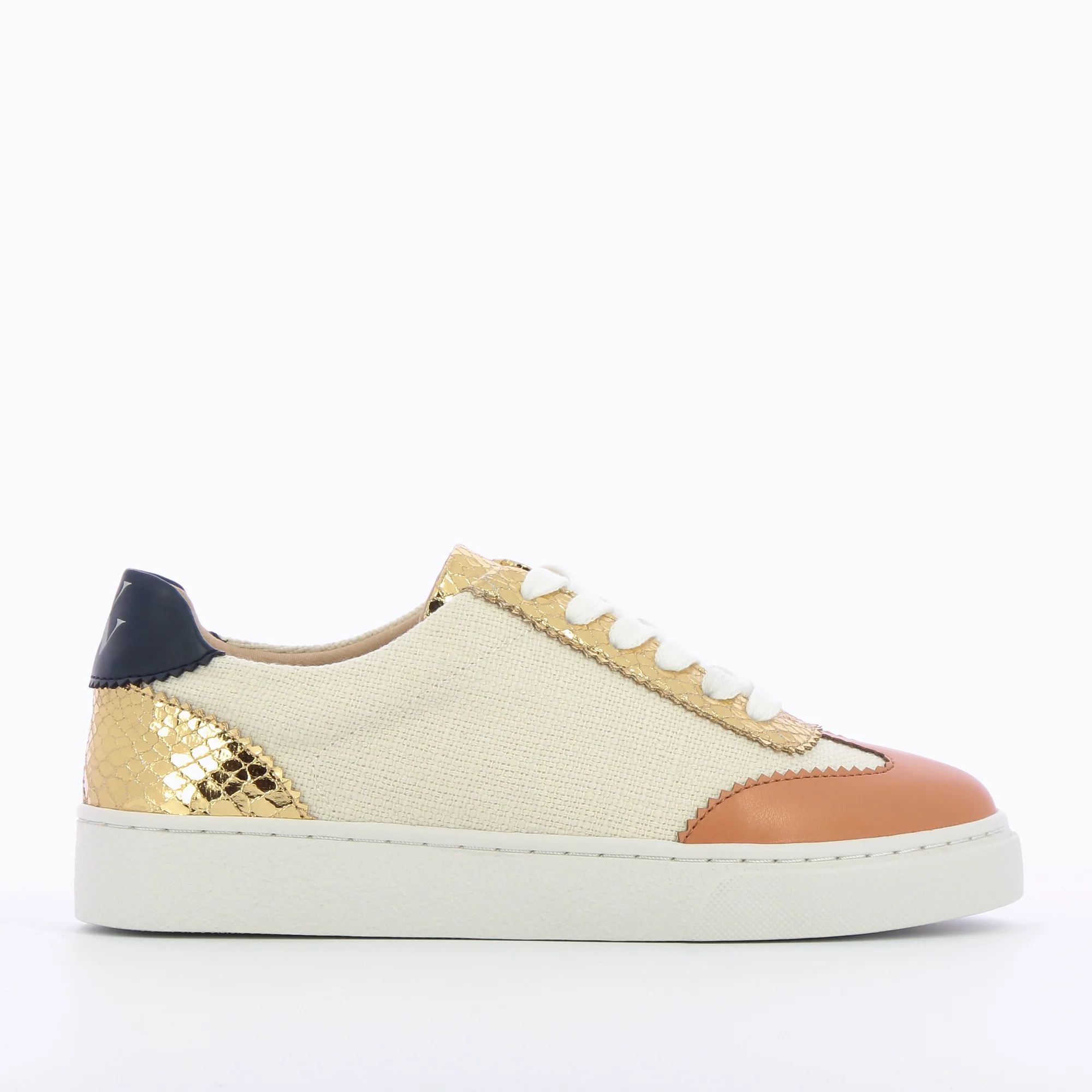 Sneakers-Baskets Meryl en tweed beige à détails or