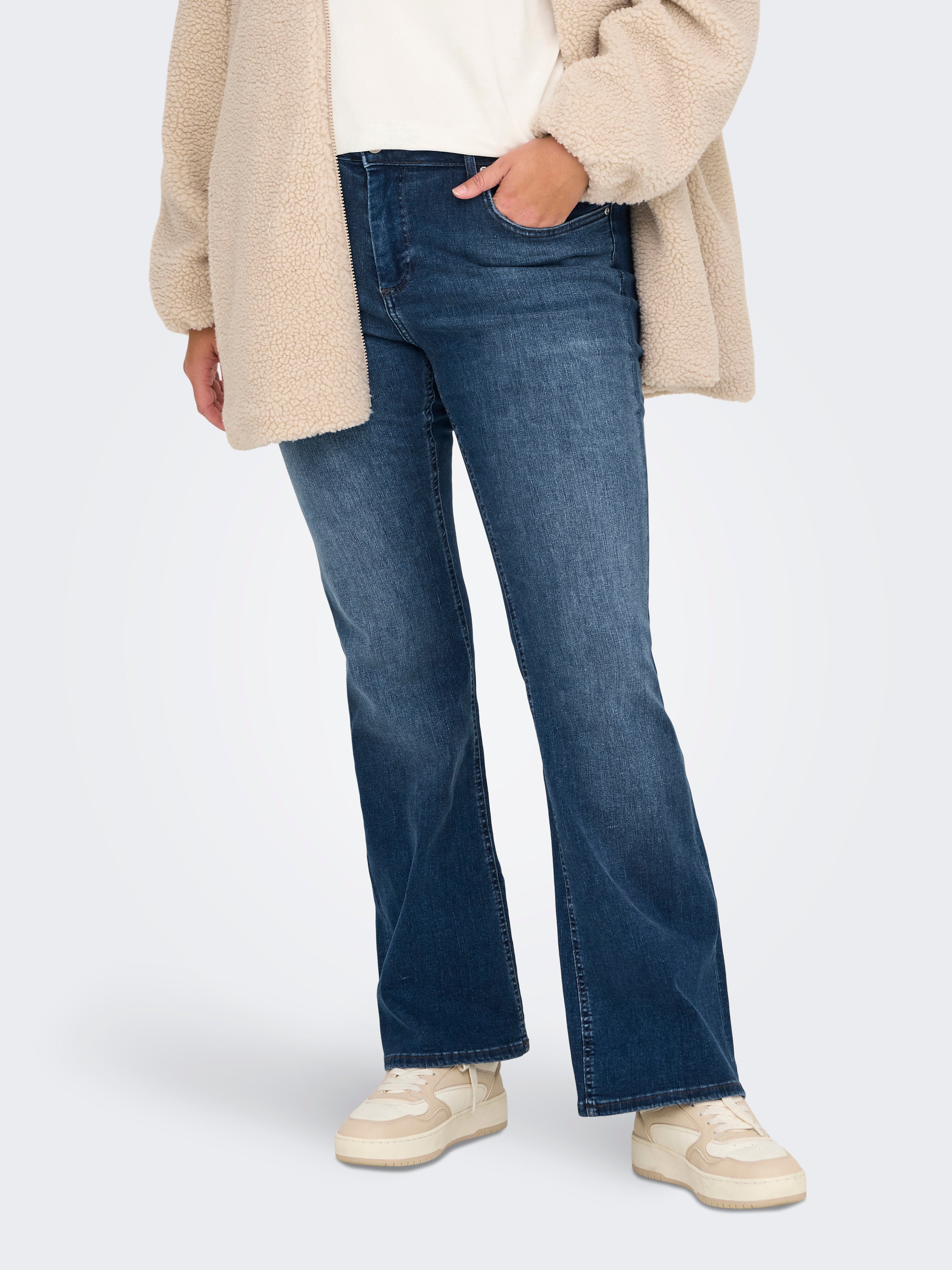CARWILLY Hohe Taille Ausgestellt Jeans Dark Blue Denim