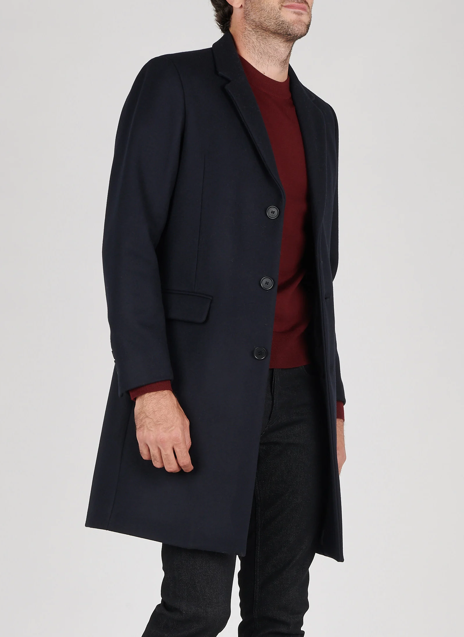 Manteau col tailleur regular-fit en laine mélangée | Bleu
