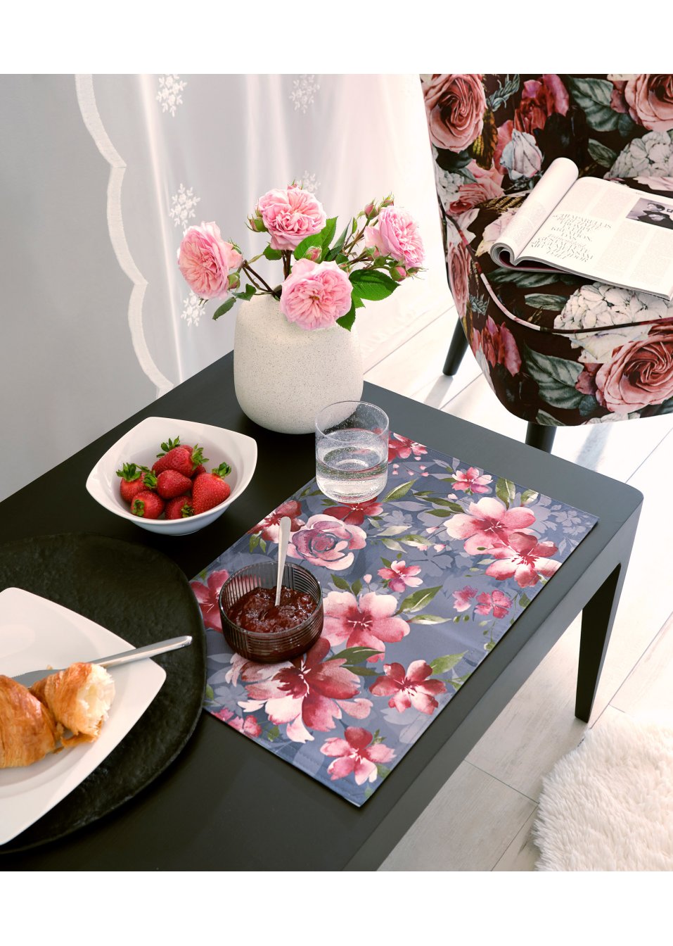 Lot de 2 sets de table à imprimé floral