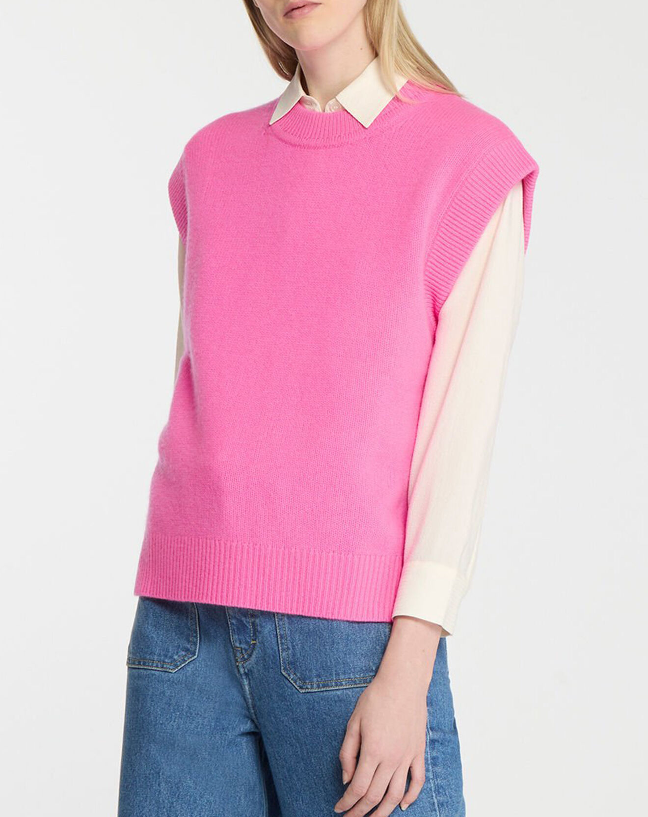 Galeries Lafayette Pull en Laine & Cachemire Solal sans manches rose