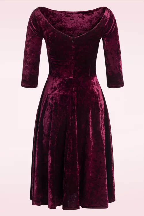 Vintage Chic for Topvintage Evelyn geplet fluwelen swing jurk in bordeauxrood