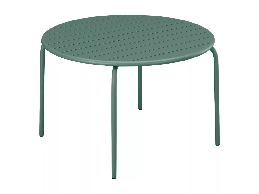 Salle à manger de jardin en métal - une table ronde D.130cm et 6 chaises empilables - Vert amande - MIRMANDE de MYLIA