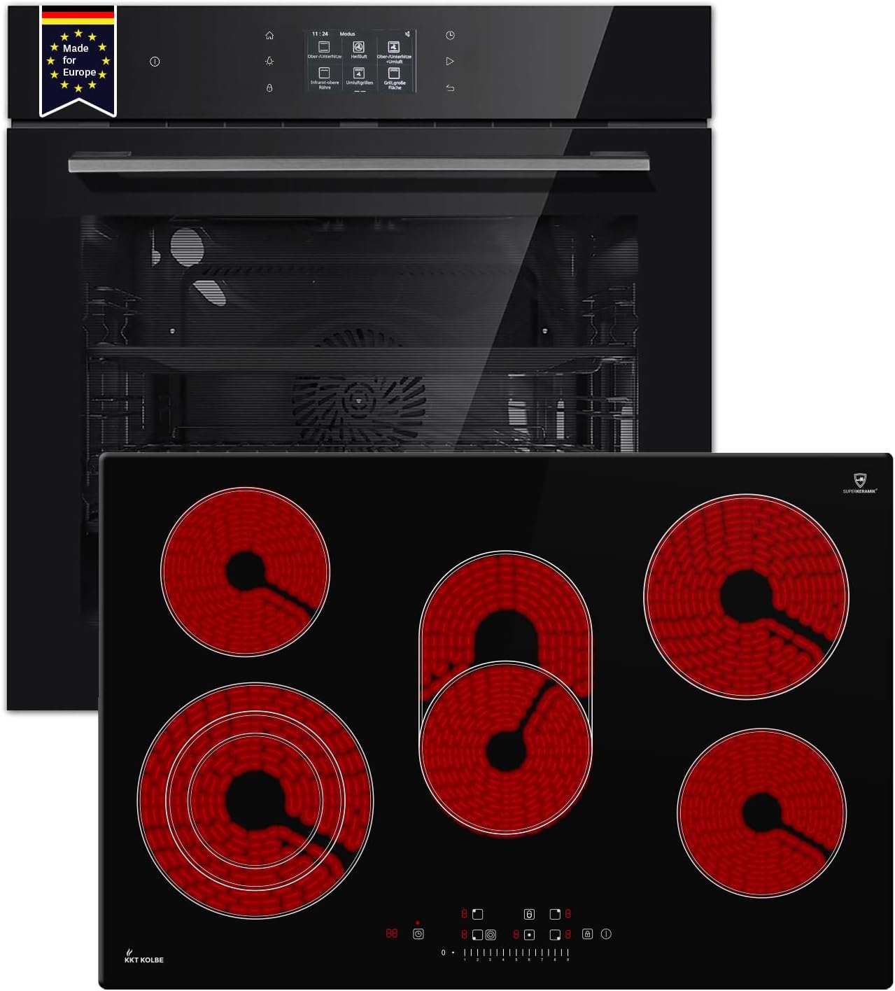 KKT KOLBE Autarkes Herdset | 60cm Einbaubackofen EB8017TFT | 77cm Glaskeramikkochfeld CH7705RL | TFT-Display | Soft Close | Katalyse | Pizzafunktion | Grill | Umluft | Heißluft | SET8017TFTCH77RL