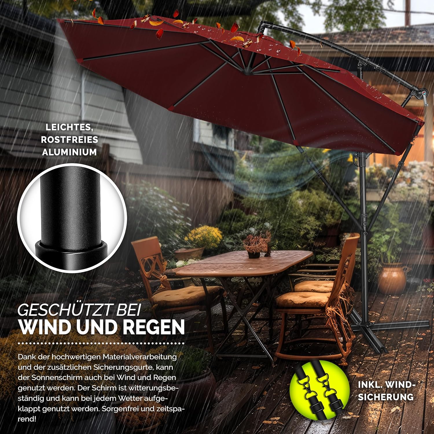 tillvex Alu Sonnenschirm + Abdeckung Ø 300 cm mit Kurbel | Ampelschirm mit Ständer & Windschutz | Gartenschirm UV-Schutz Aluminium | Kurbelschirm Marktschirm wasserdicht 360° drehbar