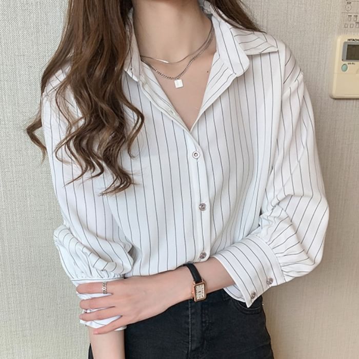 Bamela - Blouse met lange mouwen en krijtstreep