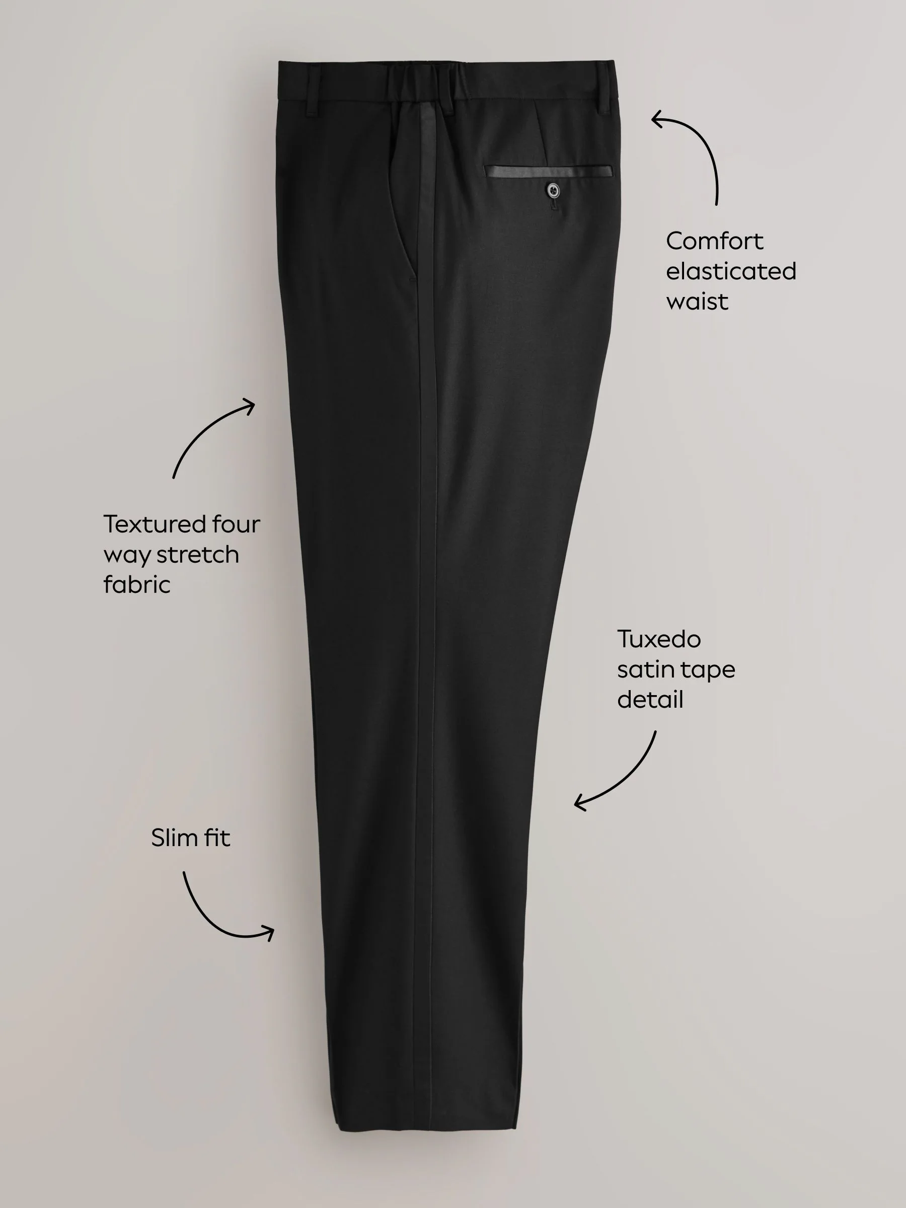 Zwart - Slim Fit - Motionflex Textured Tuxedo Trousers With Side Tape