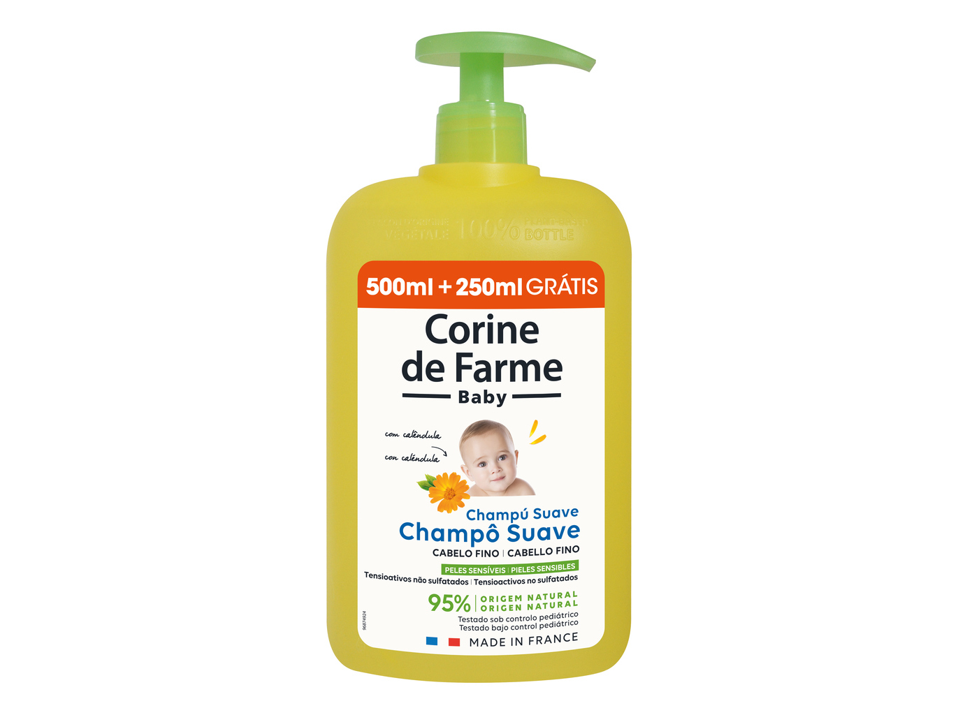 CHAMPO BEBÉ CORINE DE FARME SUAVE 500 ML 250 ML GRÁTIS