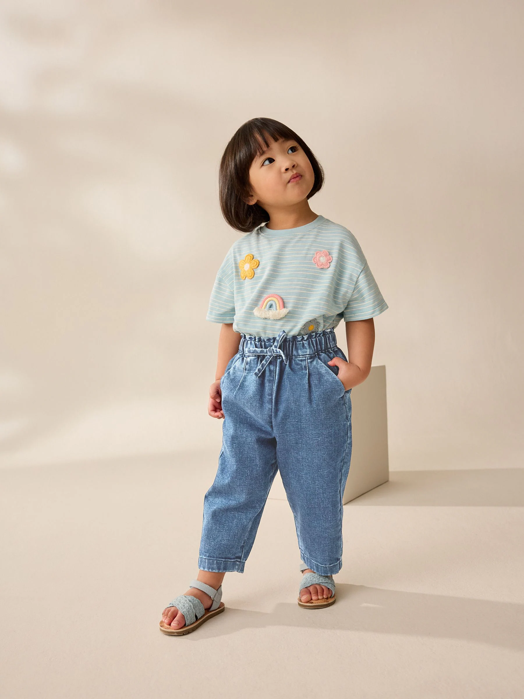 Light wash - Jeans met gestrikte taille (3 mnd-7 jr)