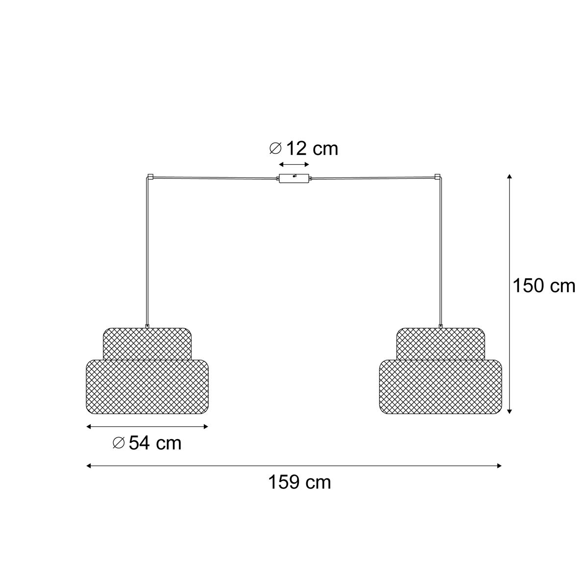 Japandi hanglamp zwart met bamboe 2-lichts - Kea