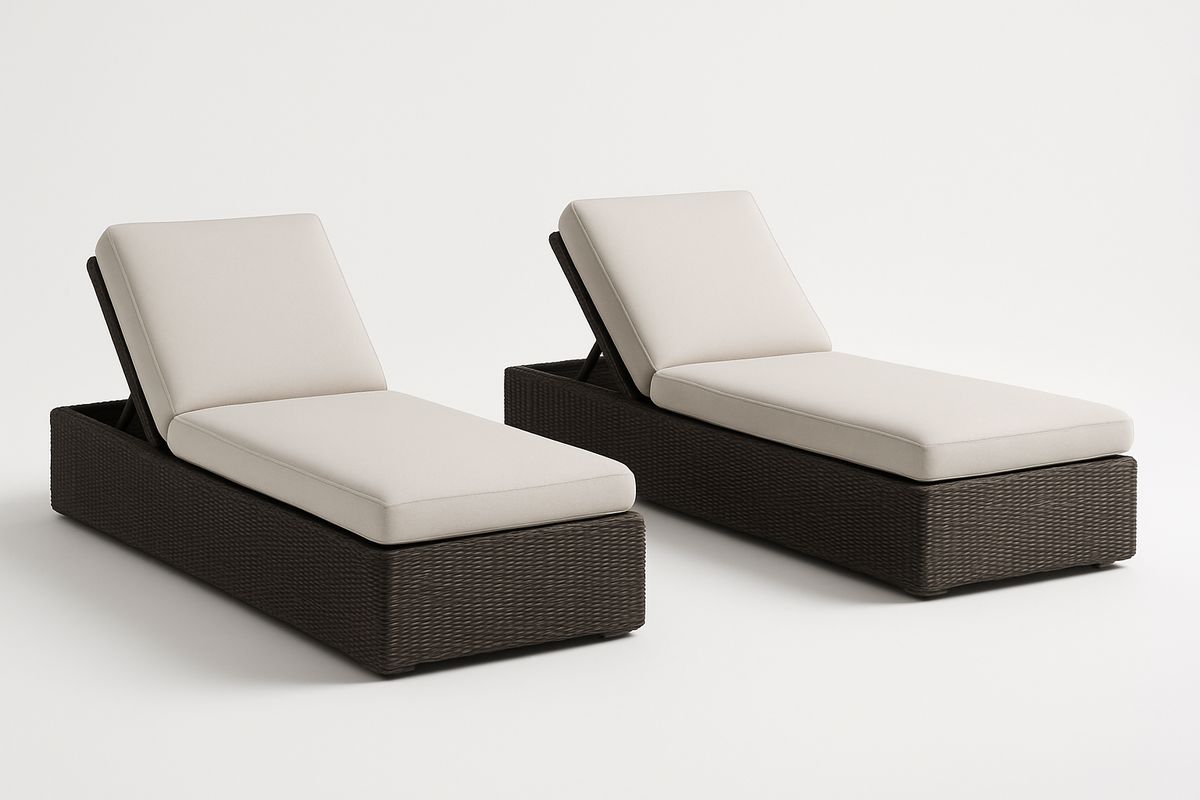 Rattan-Gartenliegen Set Dunkelbraun Beige Verstellbar 200 cm