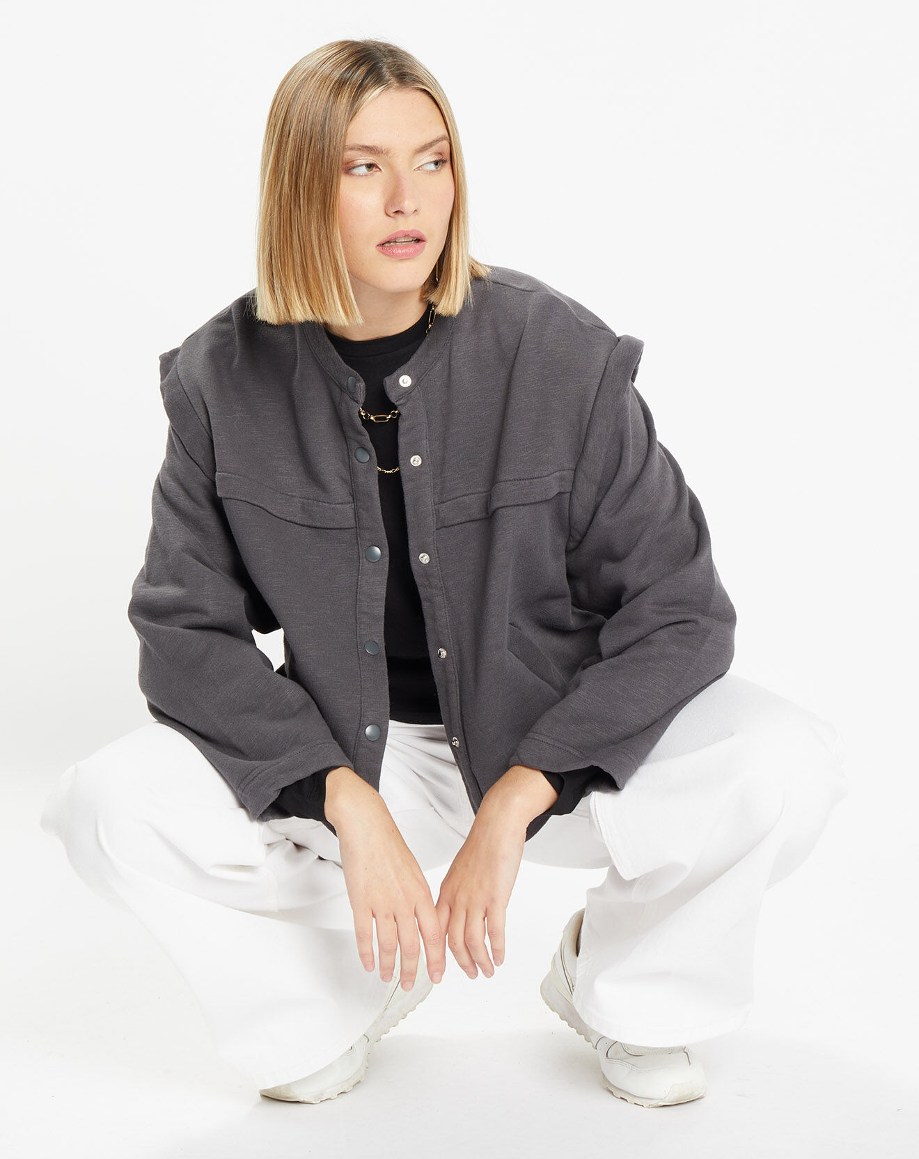 Galeries Lafayette Veste courte en Coton Léonor gris foncé