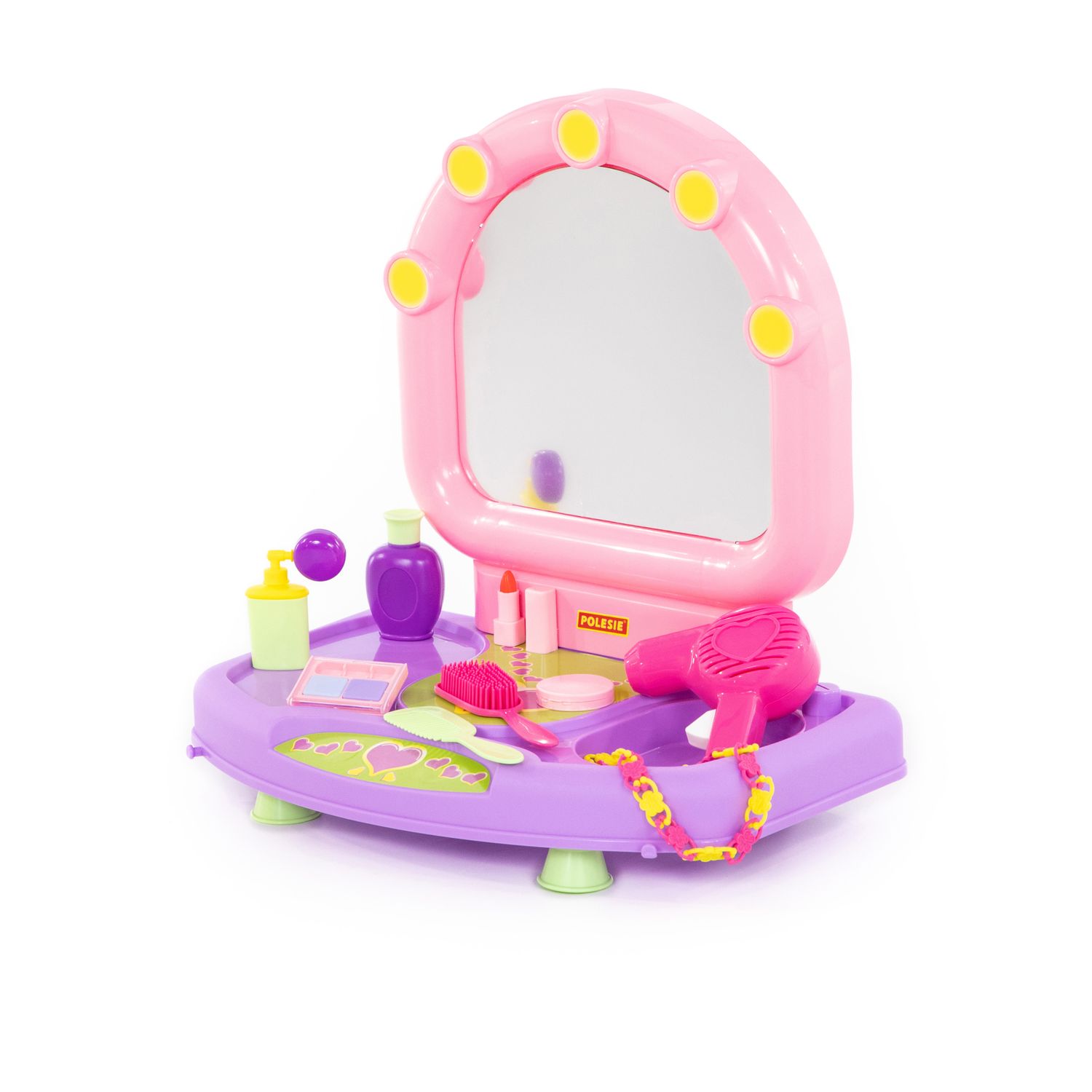 Polesie Spielzeug Beauty-Set 58805 Föhn, Kamm, Parfum, Schminke, Armkette Bürste lila