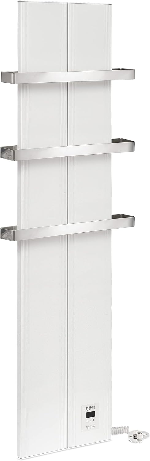 Finesa-D Badheizkörper elektrisch mit Thermostat 1200×408 mm | 900 W – Flacher Paneel Design Handtuchheizkörper – Weiß – energiesparend – 5 Jahre Garantie
