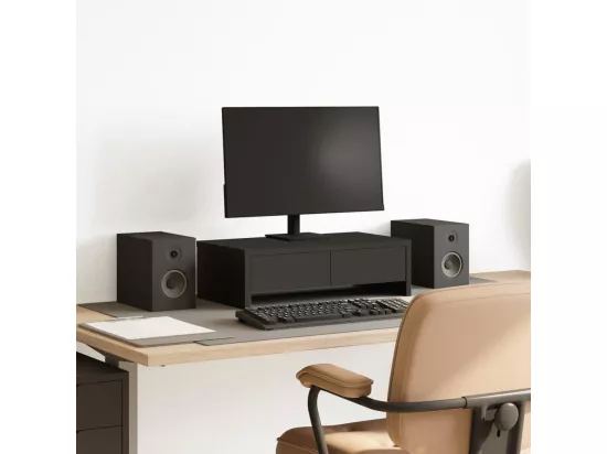 Support de moniteur avec tiroirs noir bois d'ingénierie