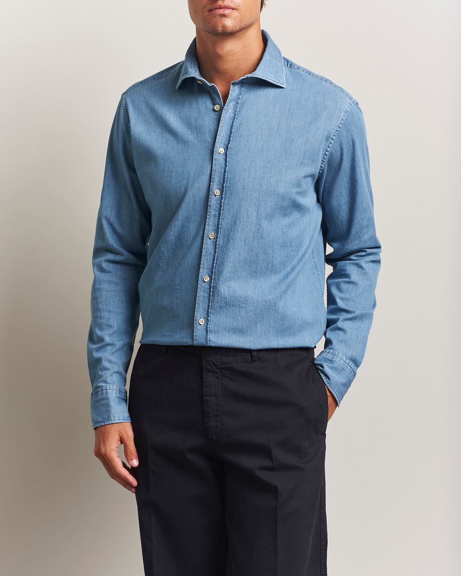 Stenströms Regular Fit Garment Washed Shirt Light Denim