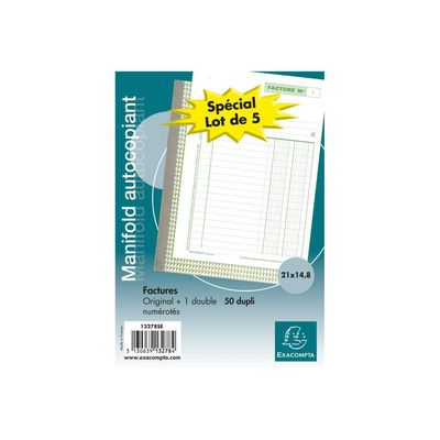 Exacompta - 5 Manifolds Carnets de factures - 50 dupli - A5