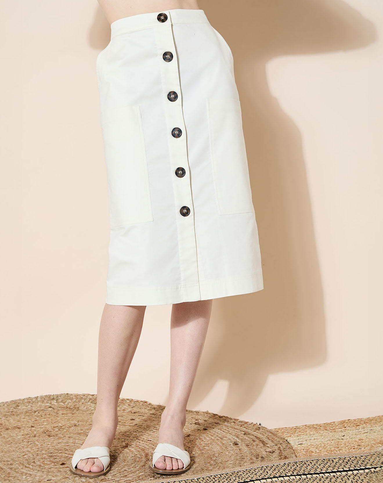 Galeries Lafayette Jupe droite Cacao Twill écrue