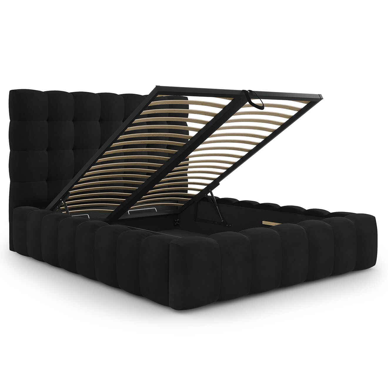 Cosmopolitan Design Lit avec coffre de rangement Bali Velours noir - 140x200 cm