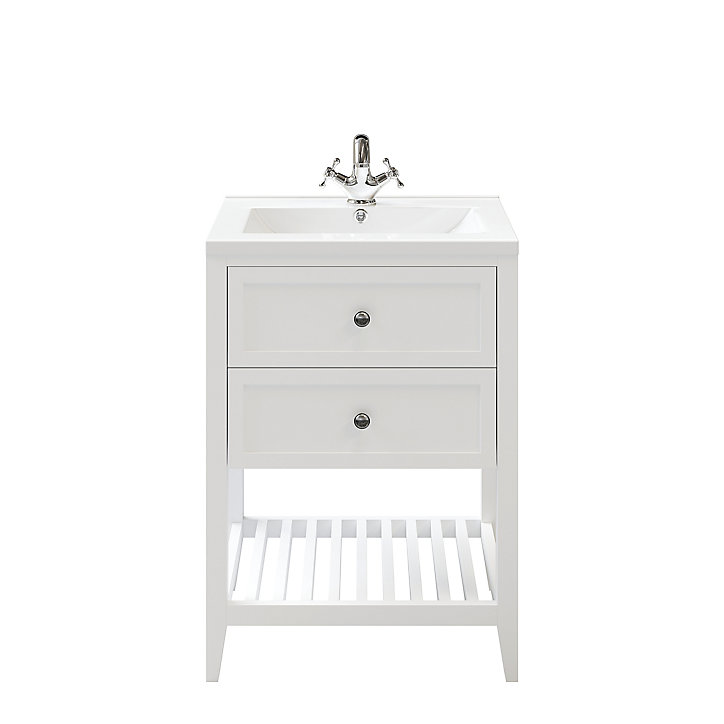 Meuble sous vasque à poser 2 tiroirs GoodHome Perma blanc 60 cm + plan vasque Nira