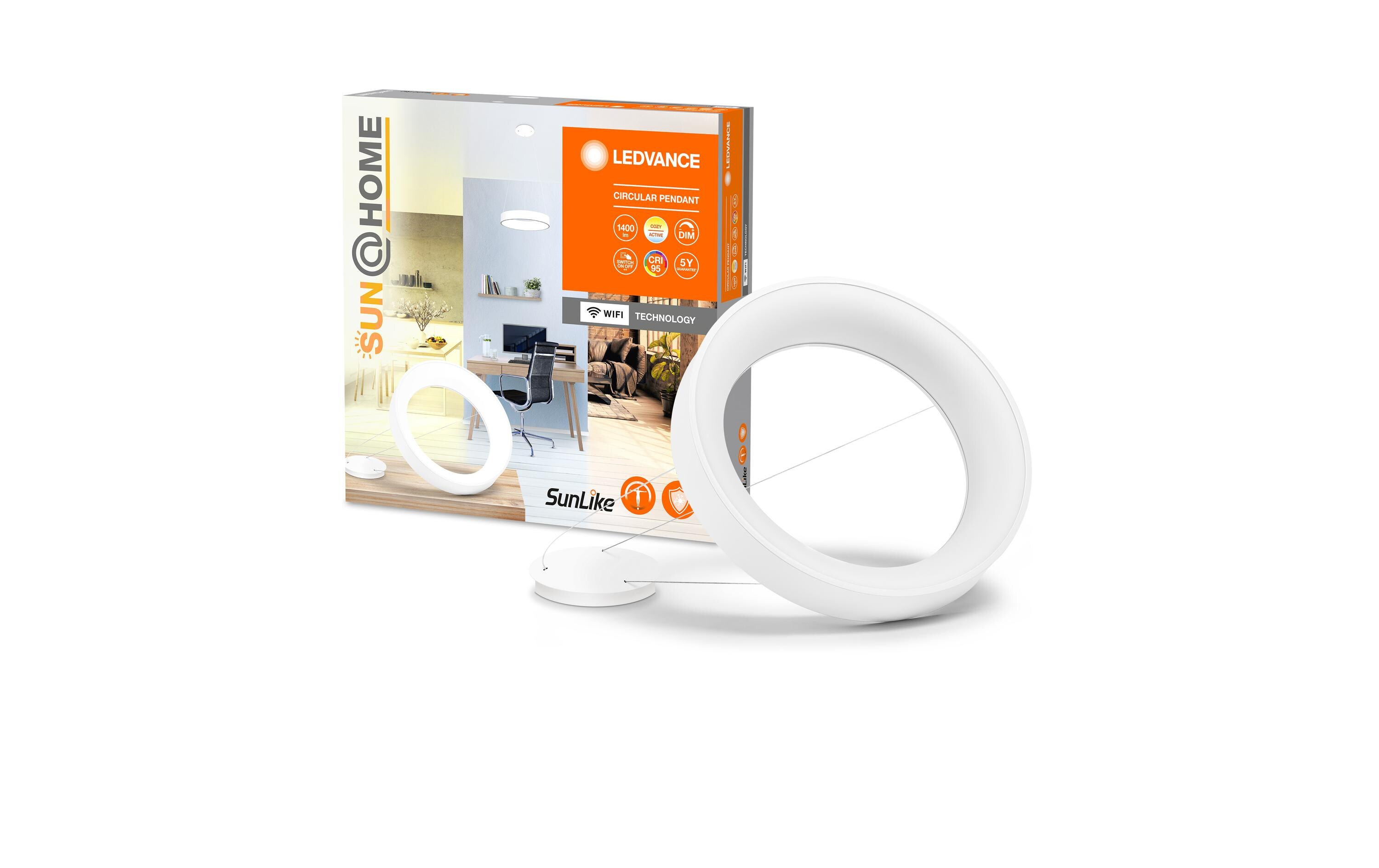 Pendelleuchte Sun@Home Circular, 18.5W, 2200-5000K, Weiss<br>Smarte Pendelleuchte