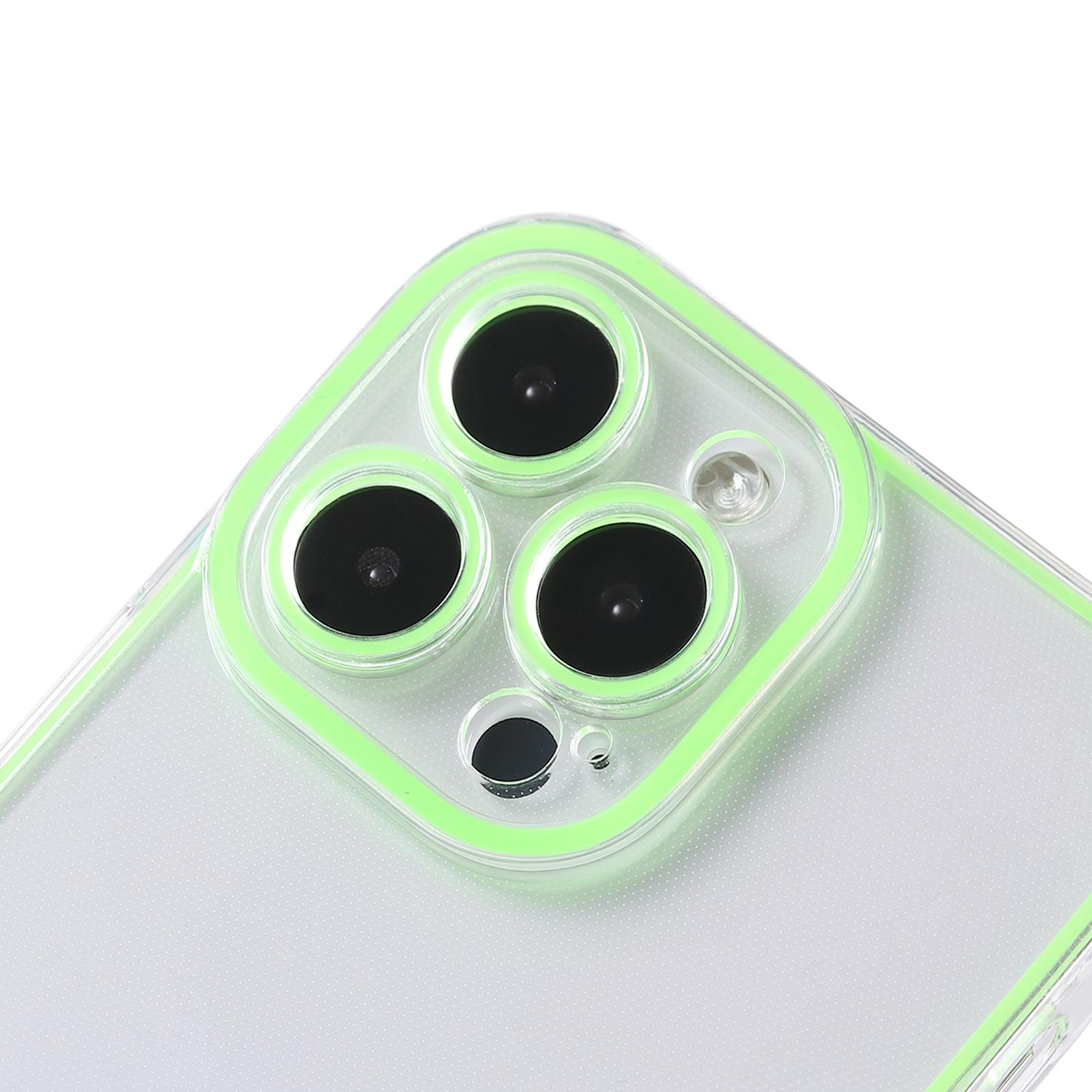 iPhone 13 Pro Gummi Case Hülle mit Fluoreszierendem Rahmen - Grün / Transparent