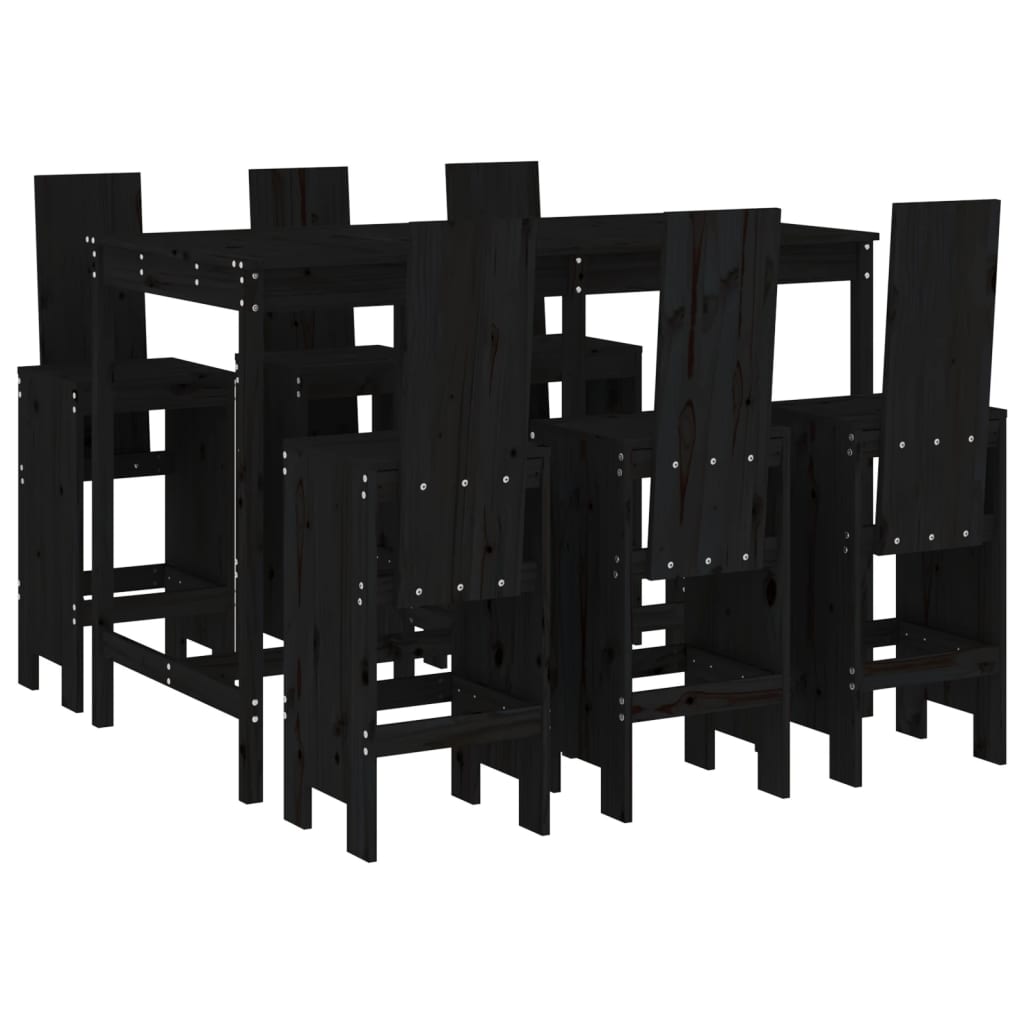 Ensemble de bar de jardin 7 pcs noir bois de pin massif