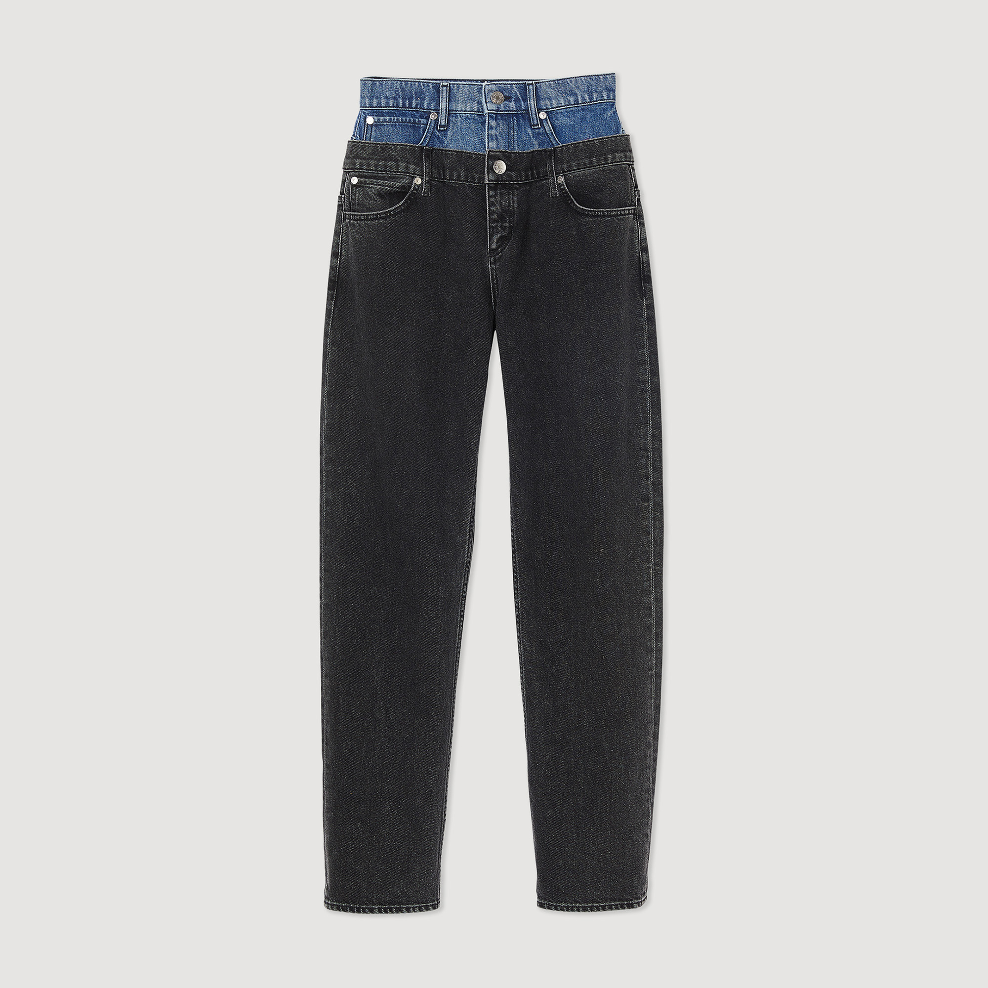 Jean á double ceinture bicolore