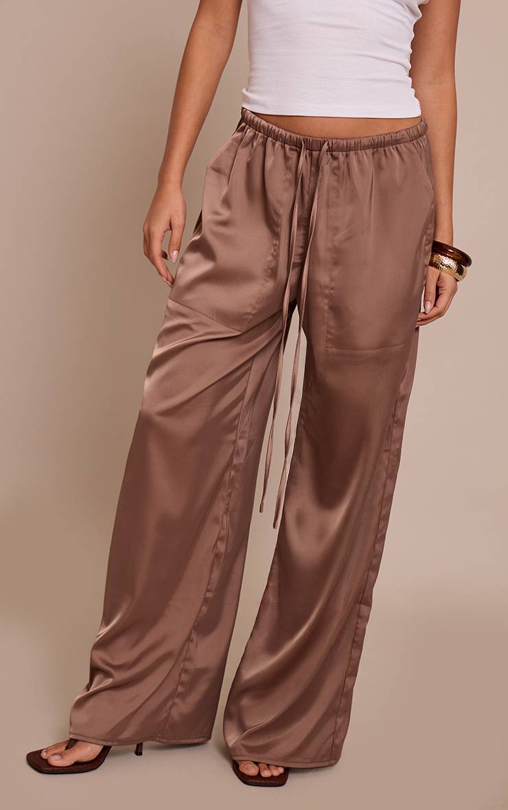 Champignon Pantalon Large Taille Basse En Satin Avec Cordon De Serrage