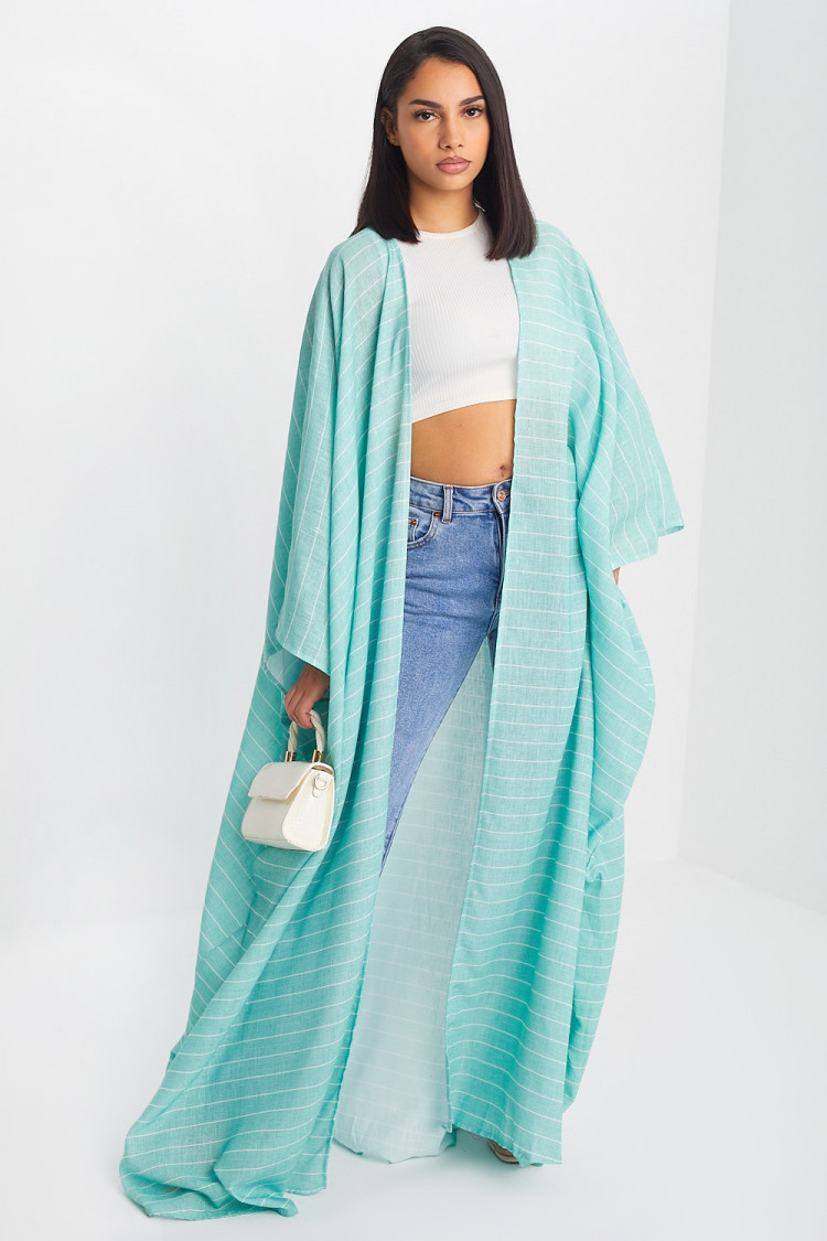 Kimono vert ample a rayures blanches