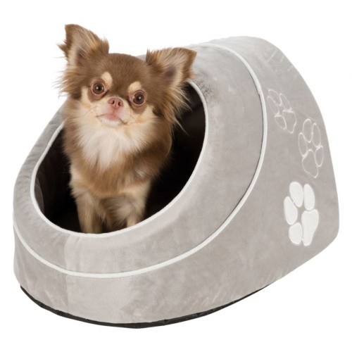 Cama para gato em formato de caverna na cor cinza.