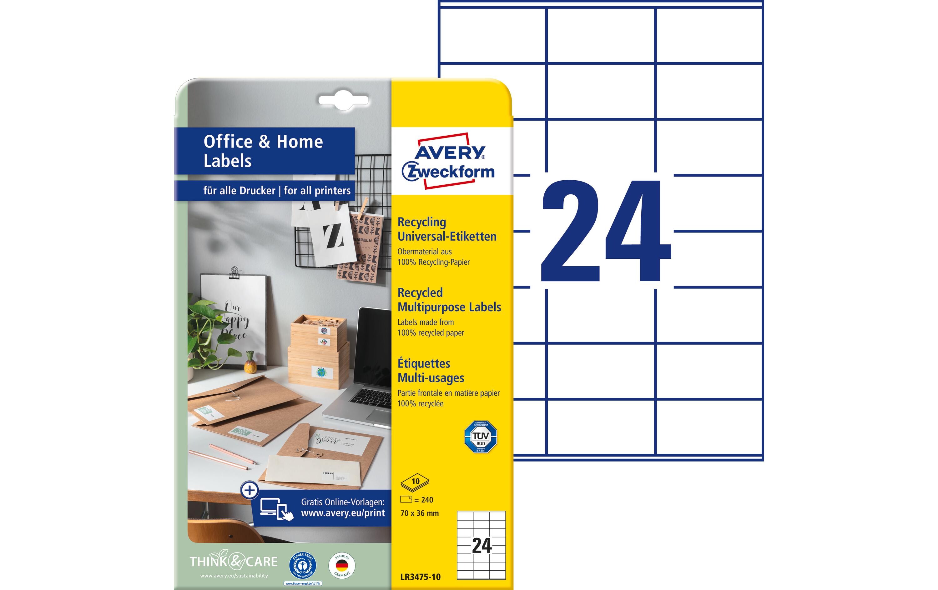 Universal-Etiketten LR3475 70 x 36 mm, 10 BlattRecycling-Etiketten