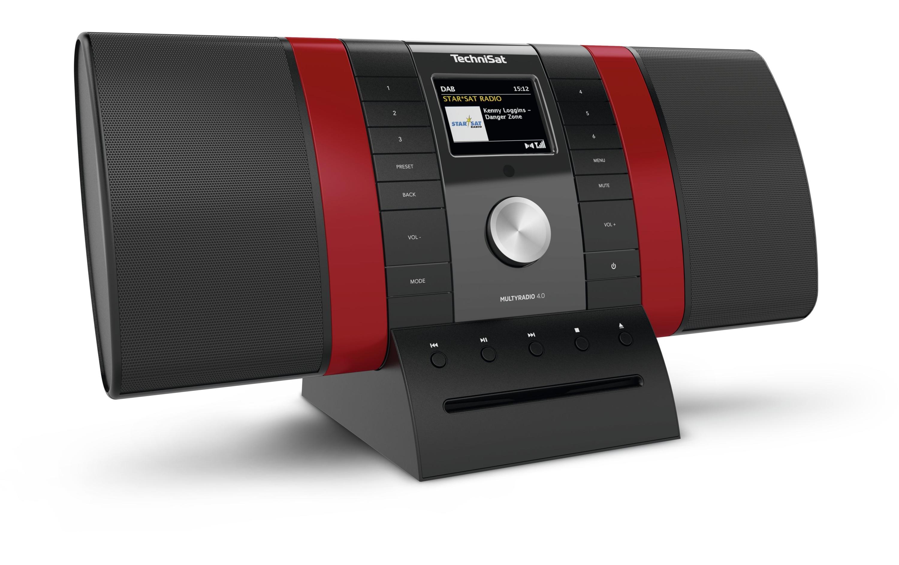 DAB+ Radio MultyRadio 4.0 Rot/Schwarz<br>DAB+/UKW/Internet-Stereoradio mit CD-Player, Farbdisplay und Musikstreaming