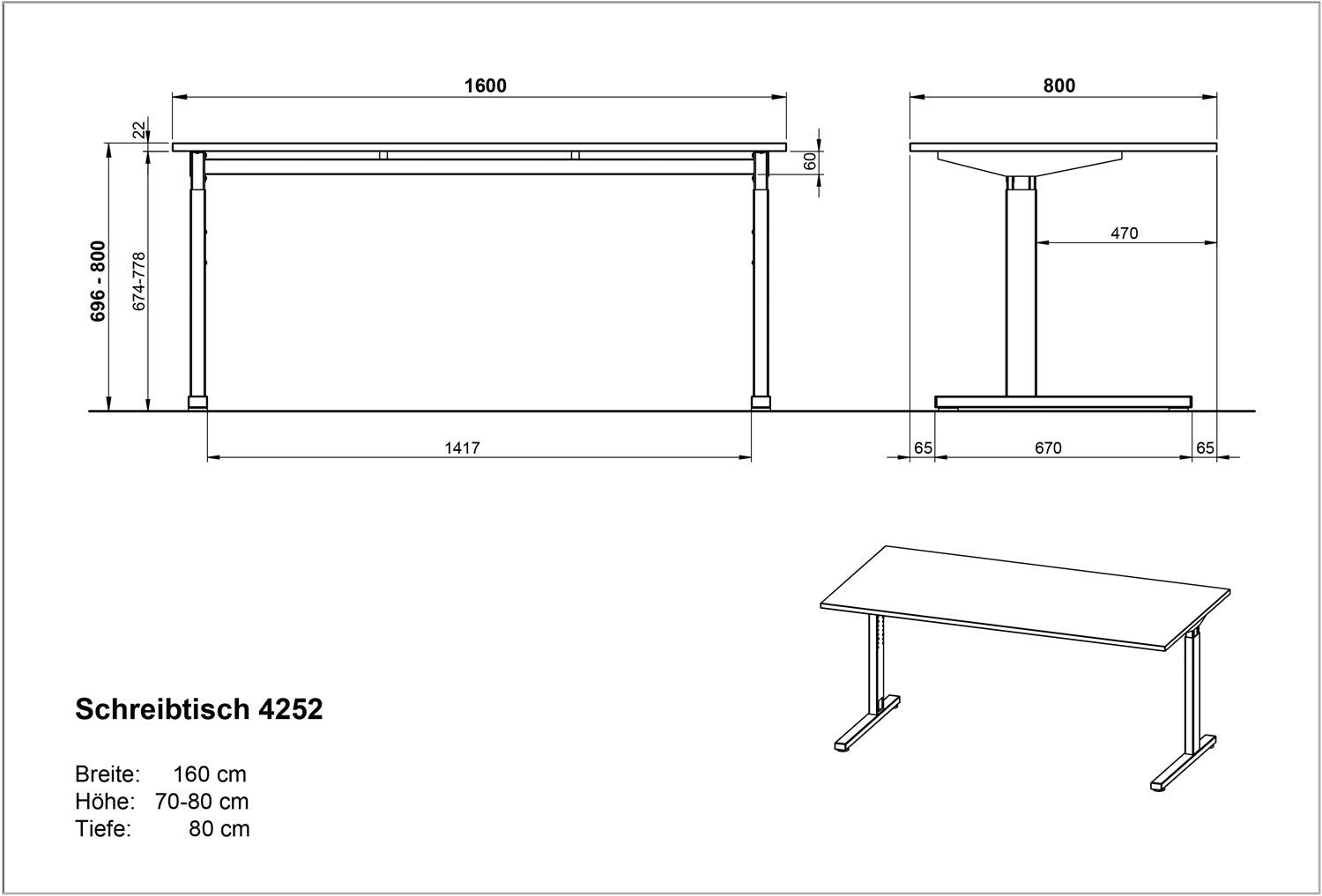 Germania Profi 160 cm Bureautafel Grandson Eiken | Zwart