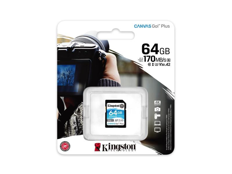 Kingston SDXC-Karte Canvas Go! Plus UHS-I U3 V30 64 GB SD-Karte, UHS-I, U3, V30, 64