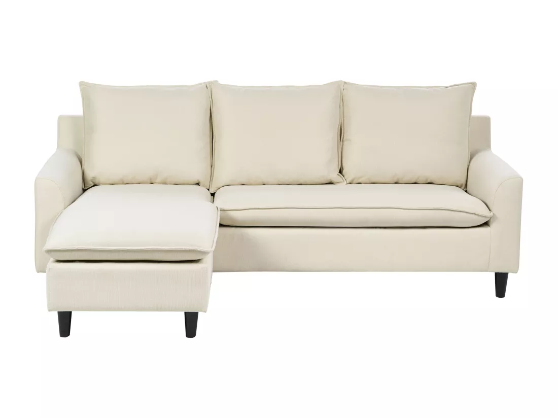 Canapé d'Angle Moderne à gauche Pieds en Bois Massif Assise Polyester Tissu Beige Elvenes