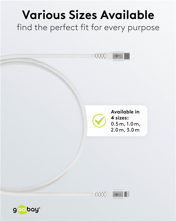 (3m) 60W MFi USB C auf Lightning Ladekabel Textil Datenkabel (74521) - Weiss