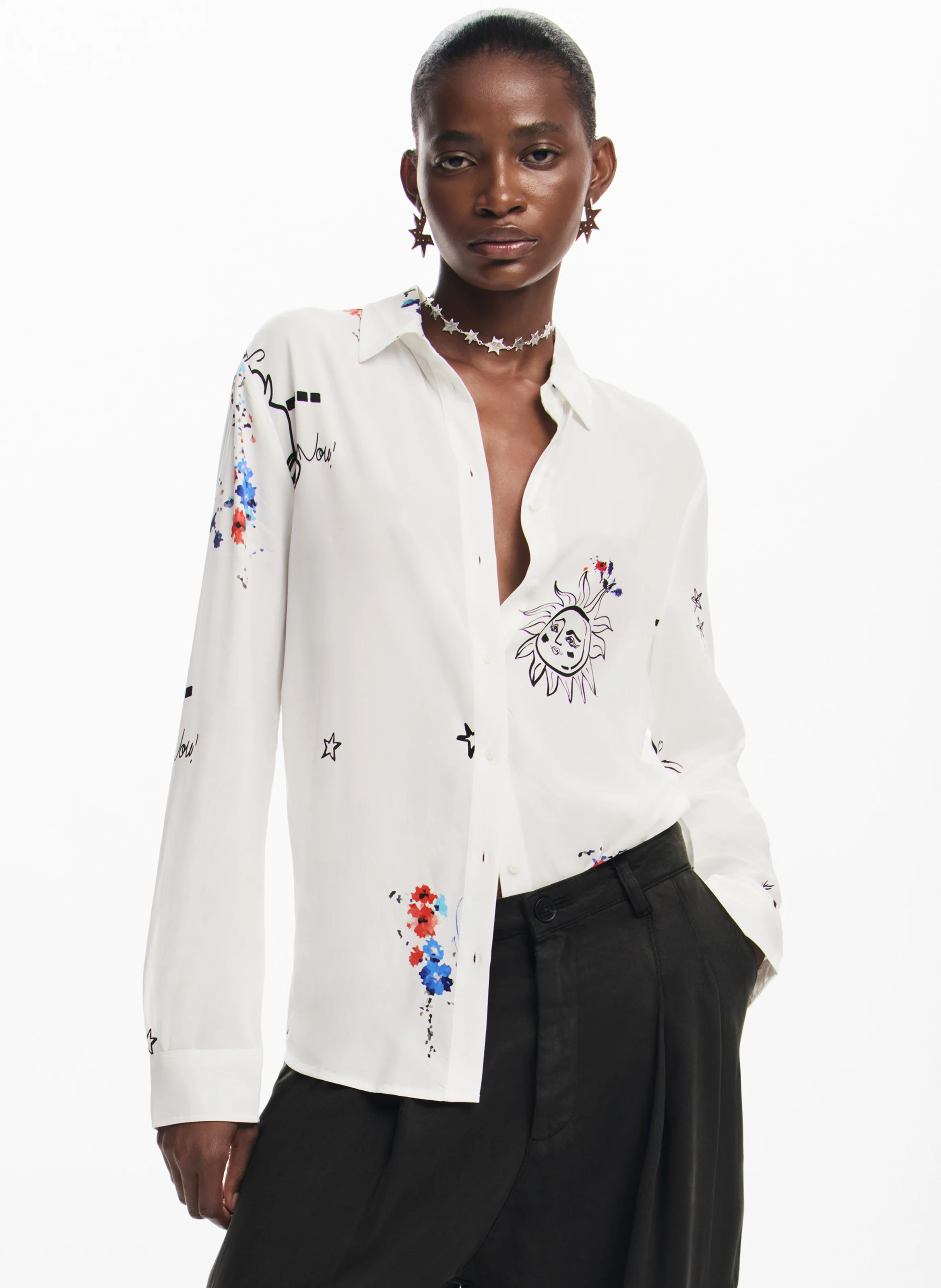 Chemise col classique imprimée| Blanc
