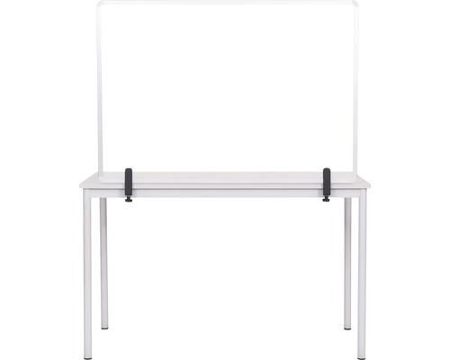 Glazen scheidingswand voor hygiënische bescherming, voor montage op tafel, zilverkleurig aluminium frame, 120x90 cm