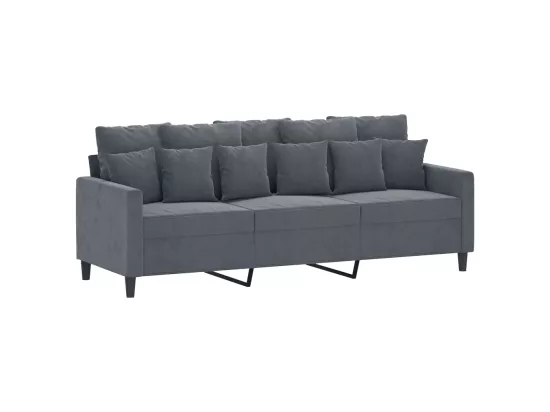Canapé à 3 places avec repose-pieds Gris foncé 180 cm Velours